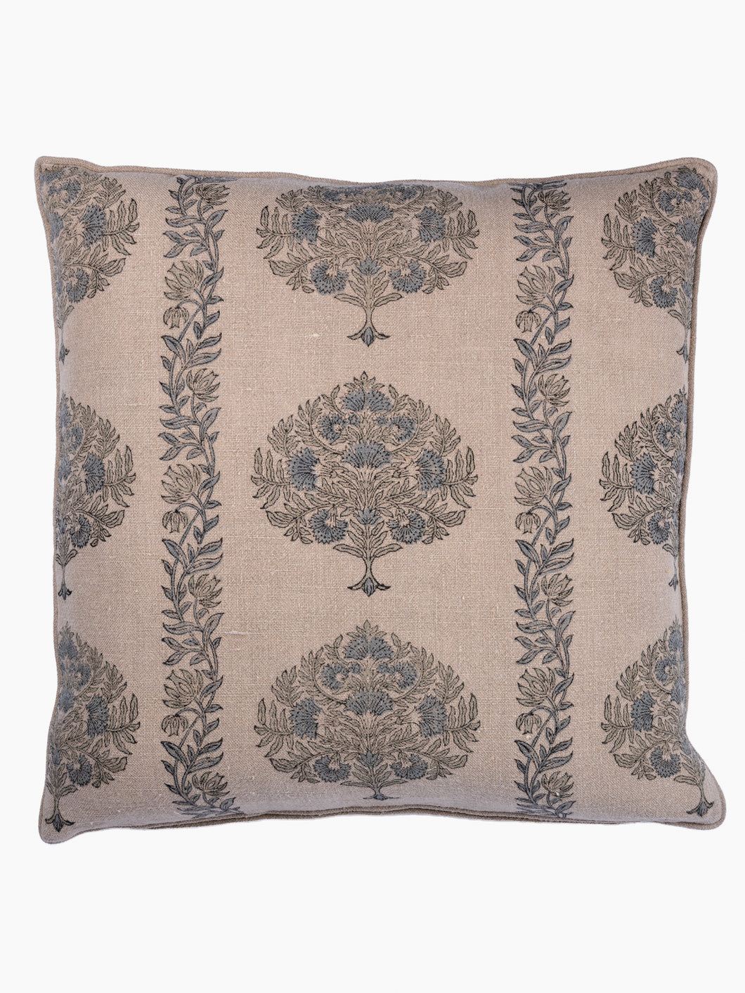 Mour Hand Block Printed Linen Pillow | Teal