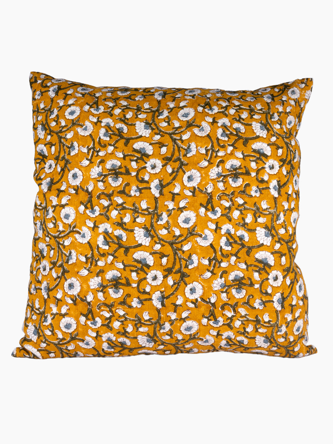 Izna Hand Block Printed Linen Pillow | Mustard on White