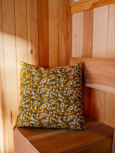 Load image into Gallery viewer, Izna Hand Block Printed Linen Pillow | Mustard on White
