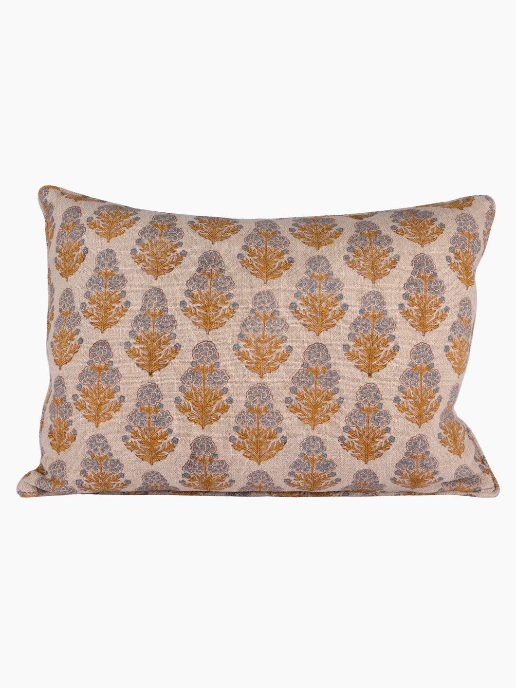 Marigold Hand Block Printed Linen Pillow | Mustard