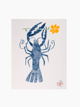 Load image into Gallery viewer, Ty Williams Original Drawing | Navy Blue Lobster with Yellow Flower
